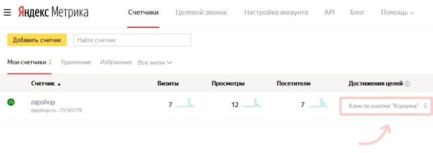 данные по вашему сайту в интерфейсе Метрики
