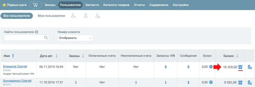 текущее сальдо клиентов