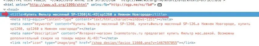 Вид в коде страницы для поисковых роботов