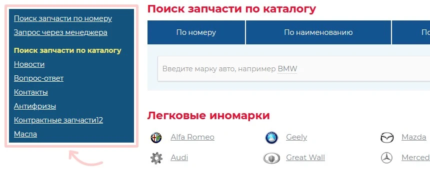 меню с клиентской стороны